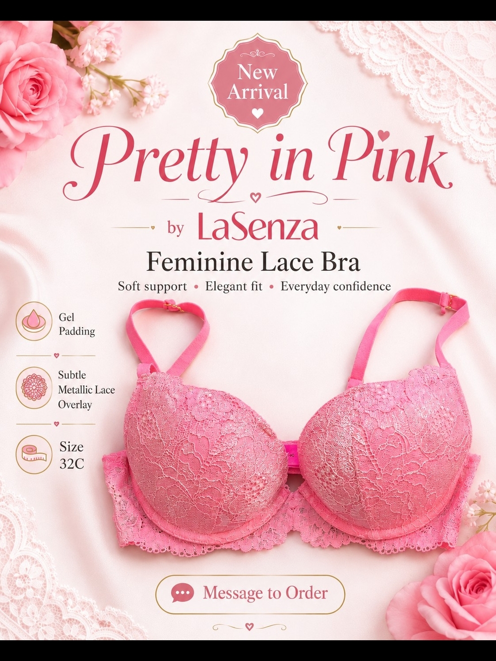 La SENZA Feminine Lace Gel-Padded Bra - Picture 1 of 6